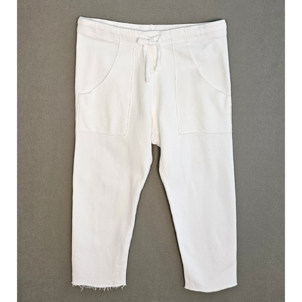 Frank & Eileen LAB636TF Pants Womens XL White Raw Edge Crop Drawstring Pull On